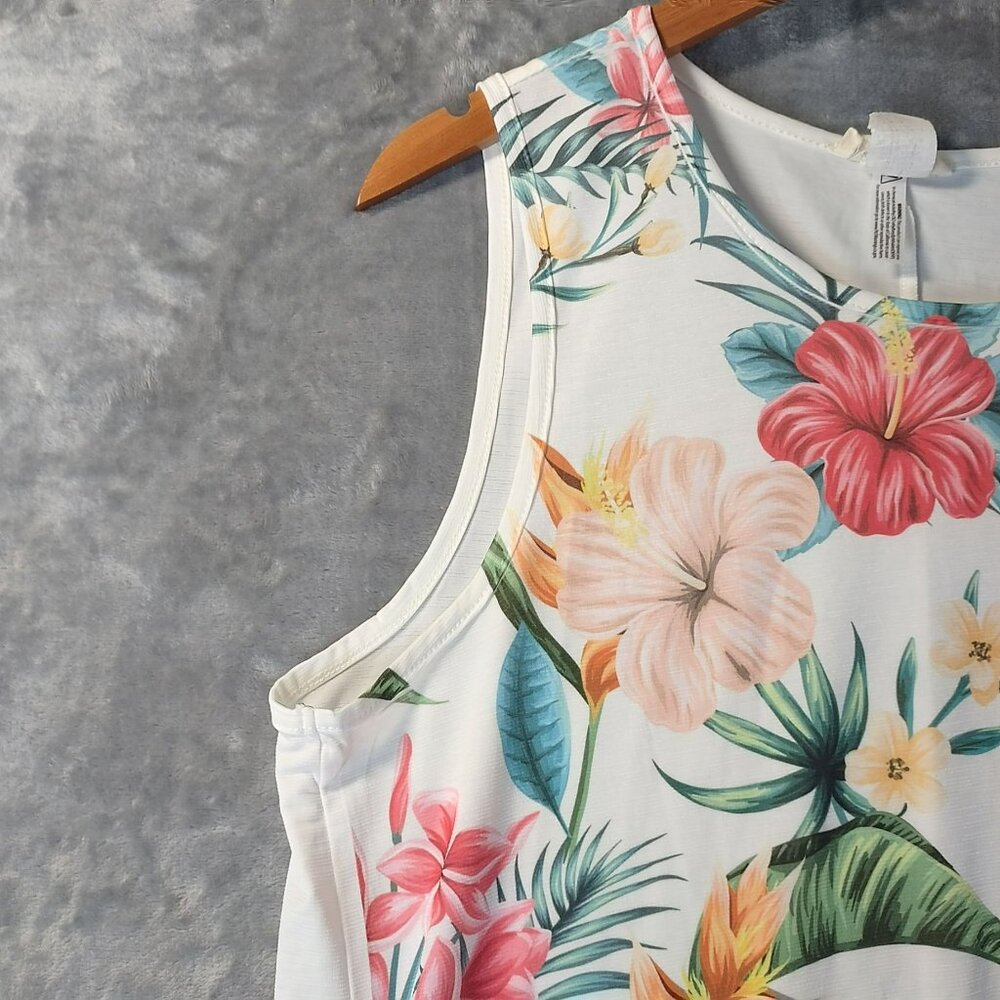 Brittany Black Womens Tank Top M White Floral Tropical Asymmetrical Hem Vacation - Picture 3 of 9